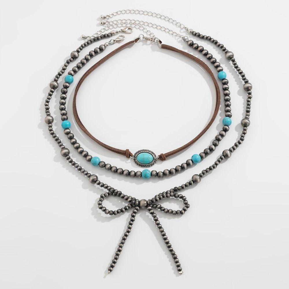 Bracelet Multilayer Turquoise Necklace Bull Bohemian Style Clavicle Chain Beach Choker  Girls