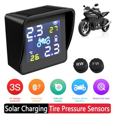 Motorcycle Solar Charging Tire Pressure Monitor Waterproof Wireless Tire Pressure Temperature Monitoring Alarm System 2 Sensors