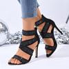 Fashion Sexy Lace Cross Strap Zip Sandals Women 2025 Summer Black Glitter Mesh Super High Heels Pumps Steel Tube Dance Shoes Women