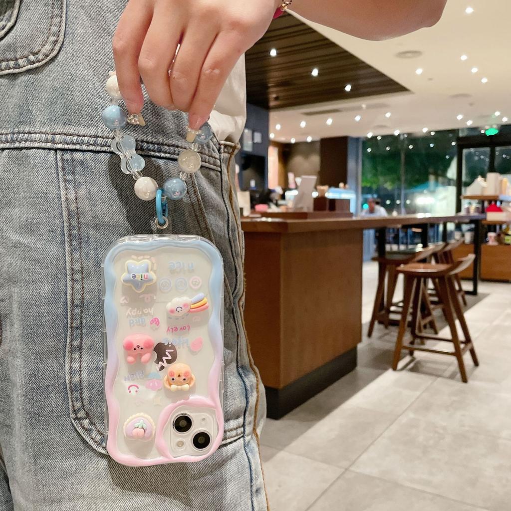 Trójwymiarowa Fala Odpowiednia dla Apple 16PRO Gradientowa Lalka Króliczka Etui na Telefon Komórkowy dla IphoneX Bransoletka Etui Ochronne 13