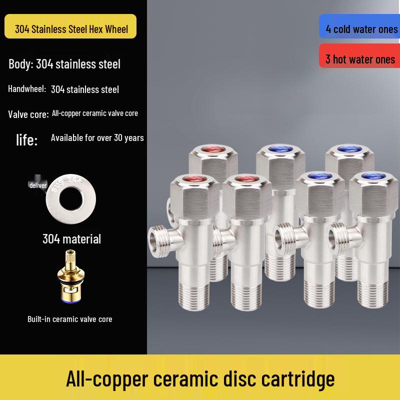 304 Stainless Steel Angle Valve for Cold/Hot Water, Universal 4-Point Household Stop Valve for Water Heaters and Toilets