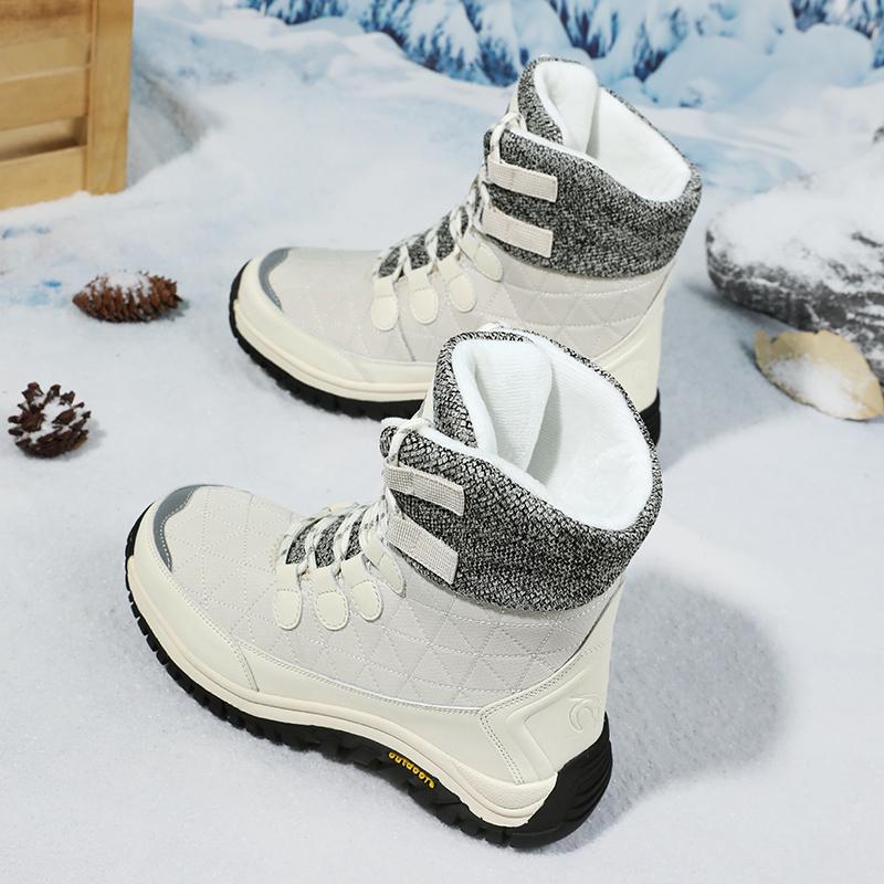 Women Snow Boots Winter Ankle Boots with Fur Large Size Mother White High Top Warm Waterproof Outdoor Hiking Boots 36-42
