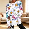 Women's Floral Print Crewneck Sweatshirt with Scalloped Wavy Hem Long Sleeve Pullover Top