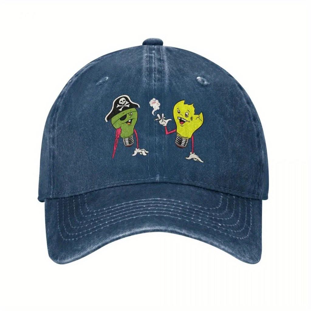 Vintage Qotsa Snake Baseball Cap - Unisex Distressed Washed Black Denim Sun Hat with Fun Cartoon Desig