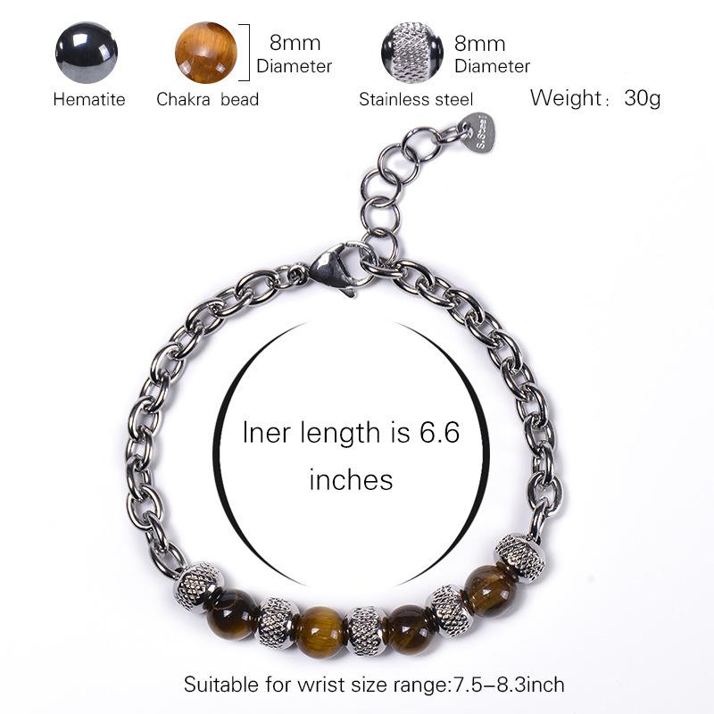 Noter Men Bracelet Stainless Steel Adjustable Chain Link Braslet Natural Tiger Eyes Lava Rock Stone Braclet Gifts For Boyfriend