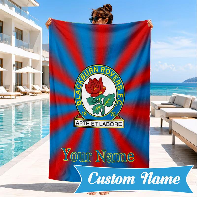 Custom Name Blackburn Rovers Crest Personalized Microfiber Beach Towel, Quick-Dry, Ideal for Summer Travel, Beach Essential, Swimming
