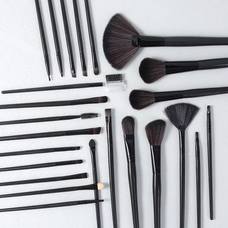 24Pcs Professional Makeup Brushes Set Black Premium Synthetic Bristles with PU Case for Foundation Powder Eyeshadow Makeup Kit