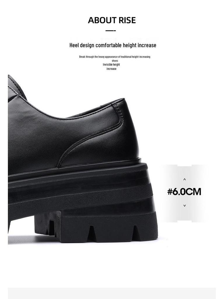 Herren Schwarze Leder Schuhe mit Höhenerhöhung - Dicke Sohle, Big-Toe-Design, Ideal für Hochzeiten und Geschäft.