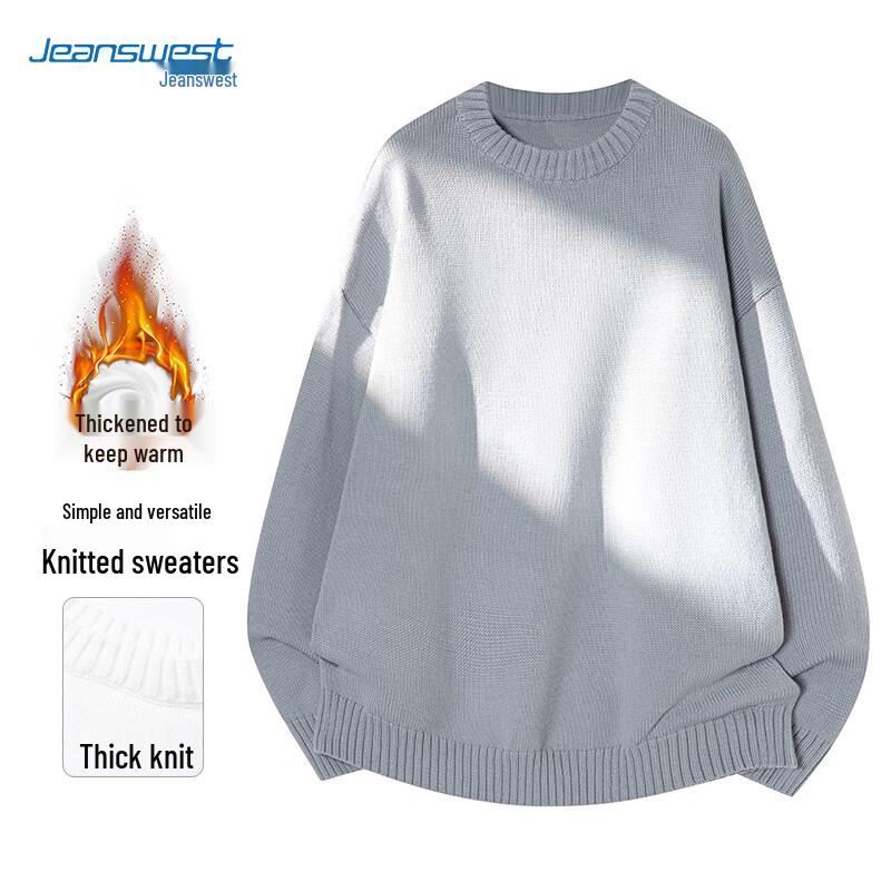 JEANSWEST Men's Thickened Pullover Round Neck Knit Sweater