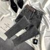 Spliced Leopard Print Stretch High Waist Tight Look Slim Hairy Edge Pencil Foot Pants Winter