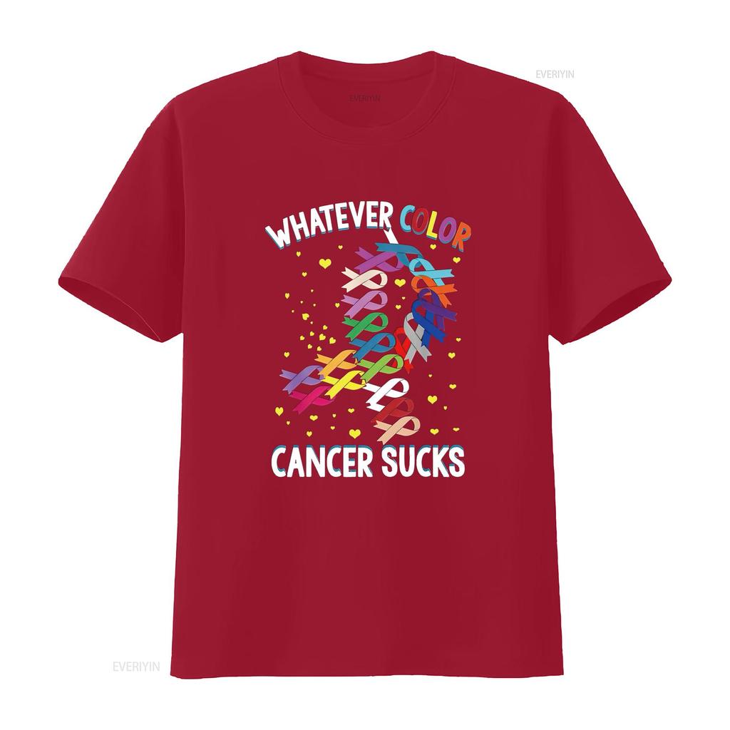 Womens Cancer Awareness T Shirt Whatever Color Sucks Black vintage Washed streetwear Top For Everyday Wear Stylish Breathable