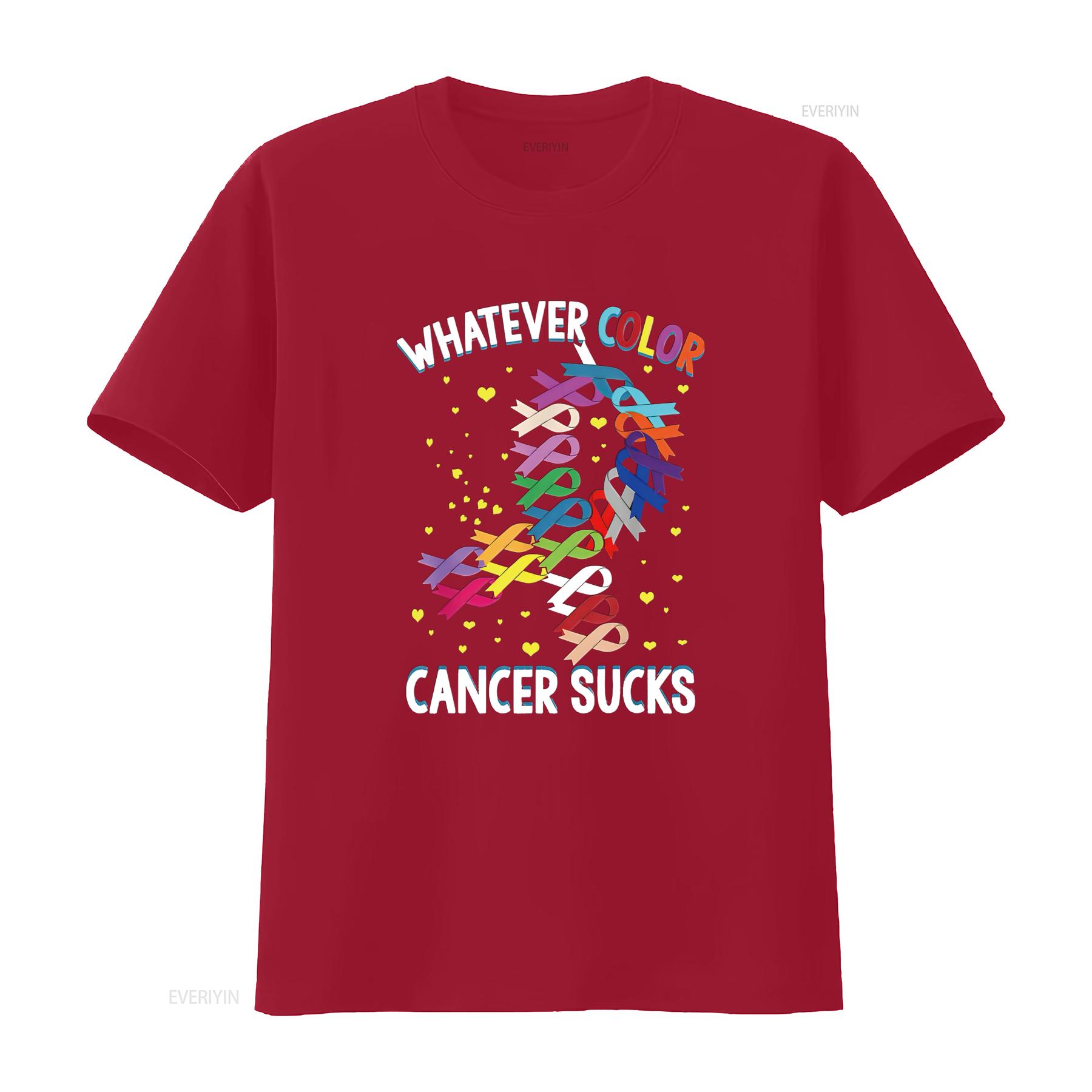 

Womens Cancer Awareness T Shirt Whatever Color Sucks Black vintage Washed streetwear Top For Everyday Wear Stylish Breathable S