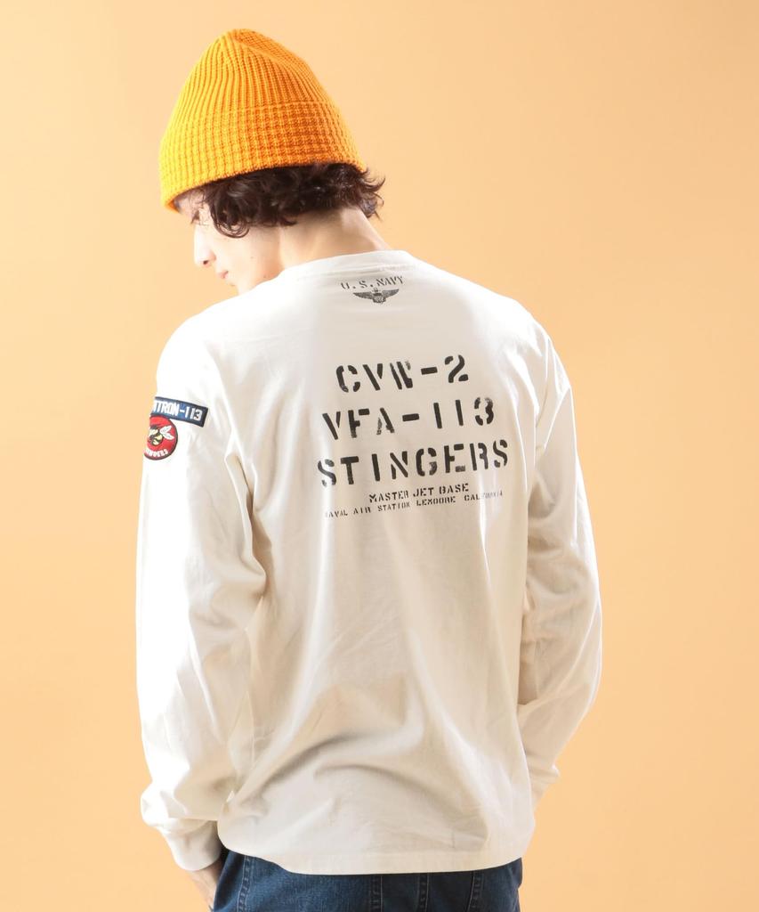 AVIREX NAVAL PATCH LONG SLEEVE T-SHIRT 783-5930017 white
