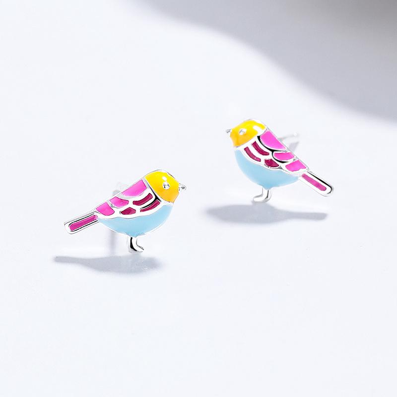 999 Pure Silver Enamel Bird-shaped Earrings - for Ladies. High-end Luxurious Ear Studs. a Perfect Gift.