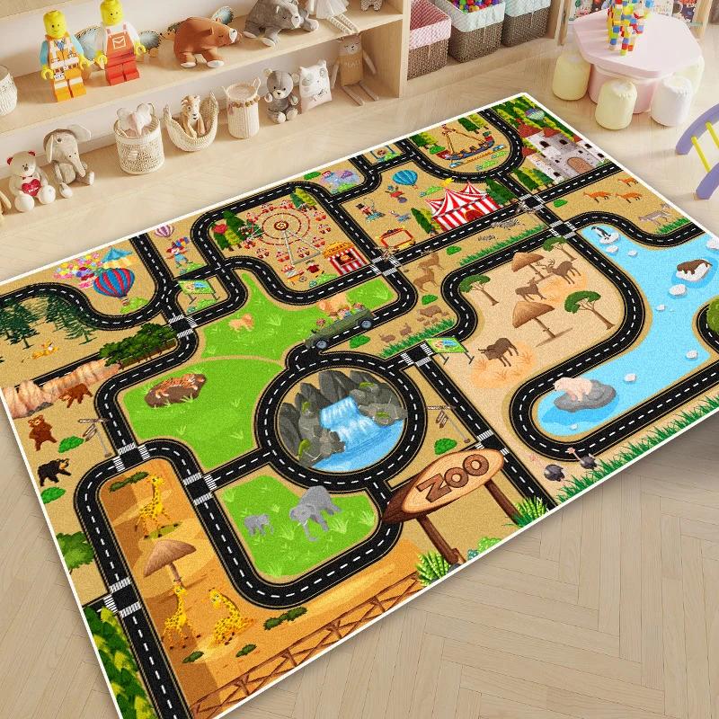 Cartoon Road Play Carpet Living Room Children's Bedroom Decoration Floor Rug 160X230CM Flannel Mat Soft Tatami Carpets Non-slip