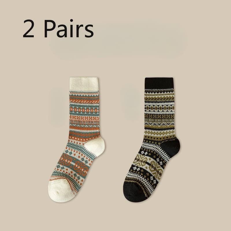 

2 пары женских носков, длинные носки в этническом стиле, женские носки до середины икры, теплые на весну и осень, женские носки в стиле ретро 2 pairs