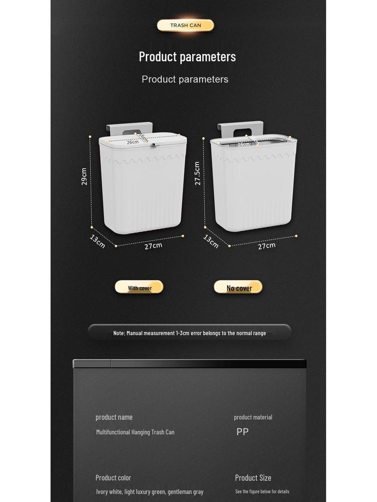 Wall-Mounted Sliding Lid Trash Can for Kitchen, Bathroom, and Living Room