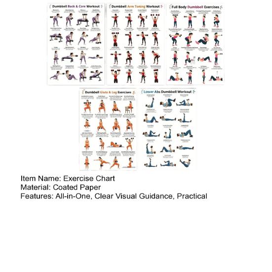 Yousheng 5 Piezas Póster de Entrenamiento con Mancuernas, Tabla de Ejercicios en Casa para Brazo Pierna Cadera Core, Guía de Entrenamiento de Cuerpo Completo Pared