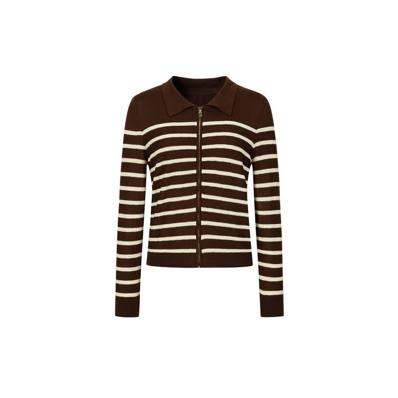 JUZUI Women's Striped Knit Polo Sweater