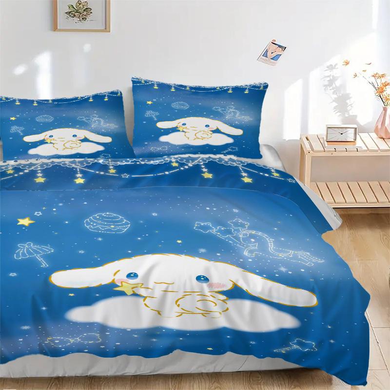 

3pcs Good Night Cinnamoroll Sanrio Quilt Set - Soft and Comfortable Bedroom, Guest Room and Dorm Decor Bedding Set 1 Quilt Cover + 2 Pillowc 135x200cm