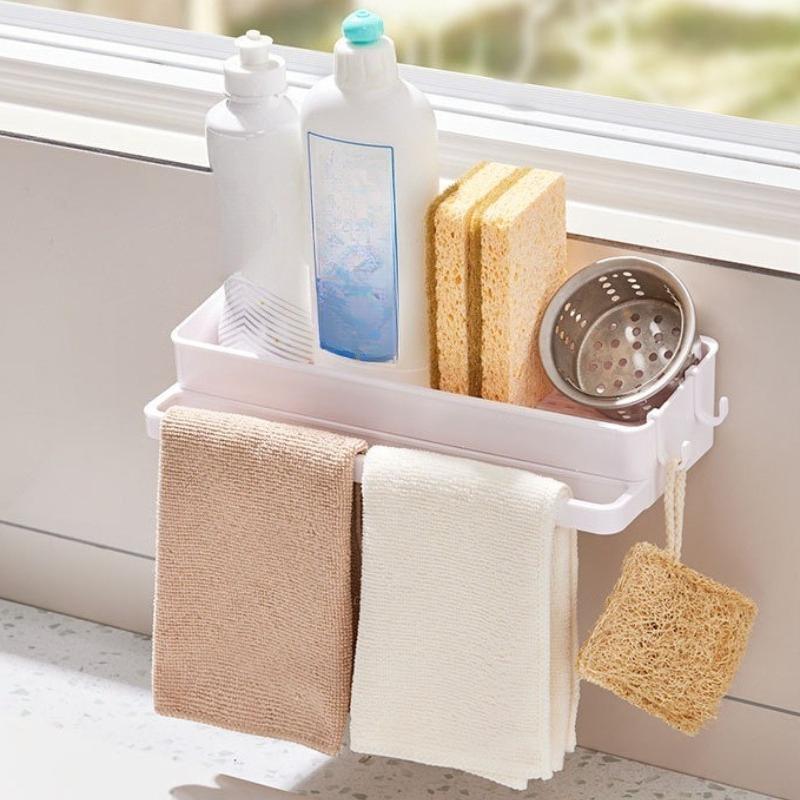 Punch‑Free Multifunctional Sink Sponge Holder Countertop Drying Rack for Dishcloth Scrubber Kitchen Household Storage Organizer