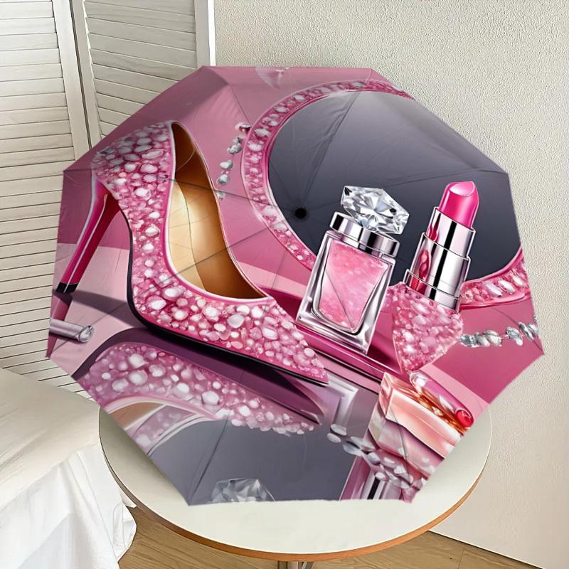 1 Stück High Heels Lippenstift Automatischer Öffnungs-/Schließschirm Kompakter Faltbarer Schirm mit 8-Rippen-Gestell leichtes Design, Hochwertiger Stoff1178A