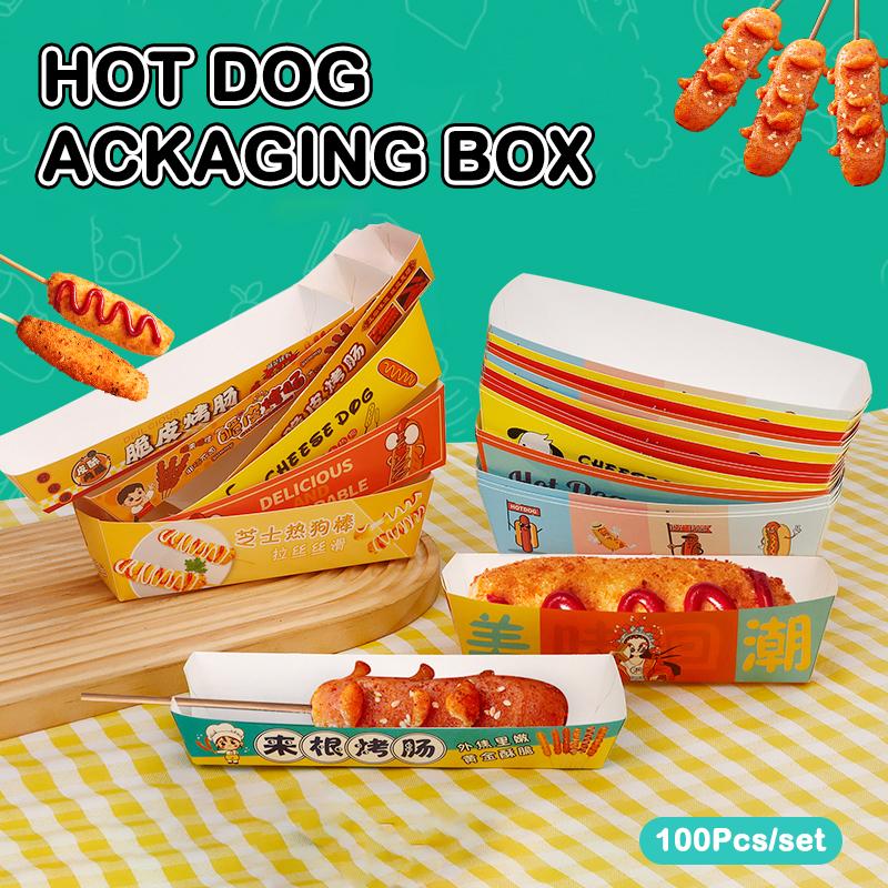 100 sztuk Pudełko do pakowania hot-dogów bez składania Papierowe Jednorazowe Naczynia Imprezowe Taca do serwowania jedzenia Dla Firm Cateringowych Pudełka Cateringowe