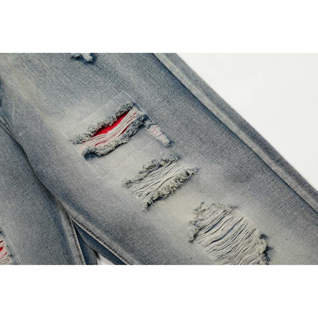 Amiri Trendy American Style Internet Famous Jeans with Fabric Patches, Torn Holes, Embroidery, Casual Trendy High Street Pants