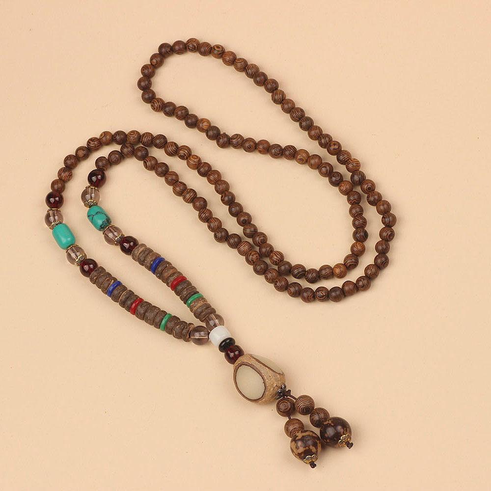 Originální etnický retro dlouhý řetízek na svetr, Nepálské vintage doplňky, Tibetský styl, Literární a univerzální náhrdelník pro muže a ženy