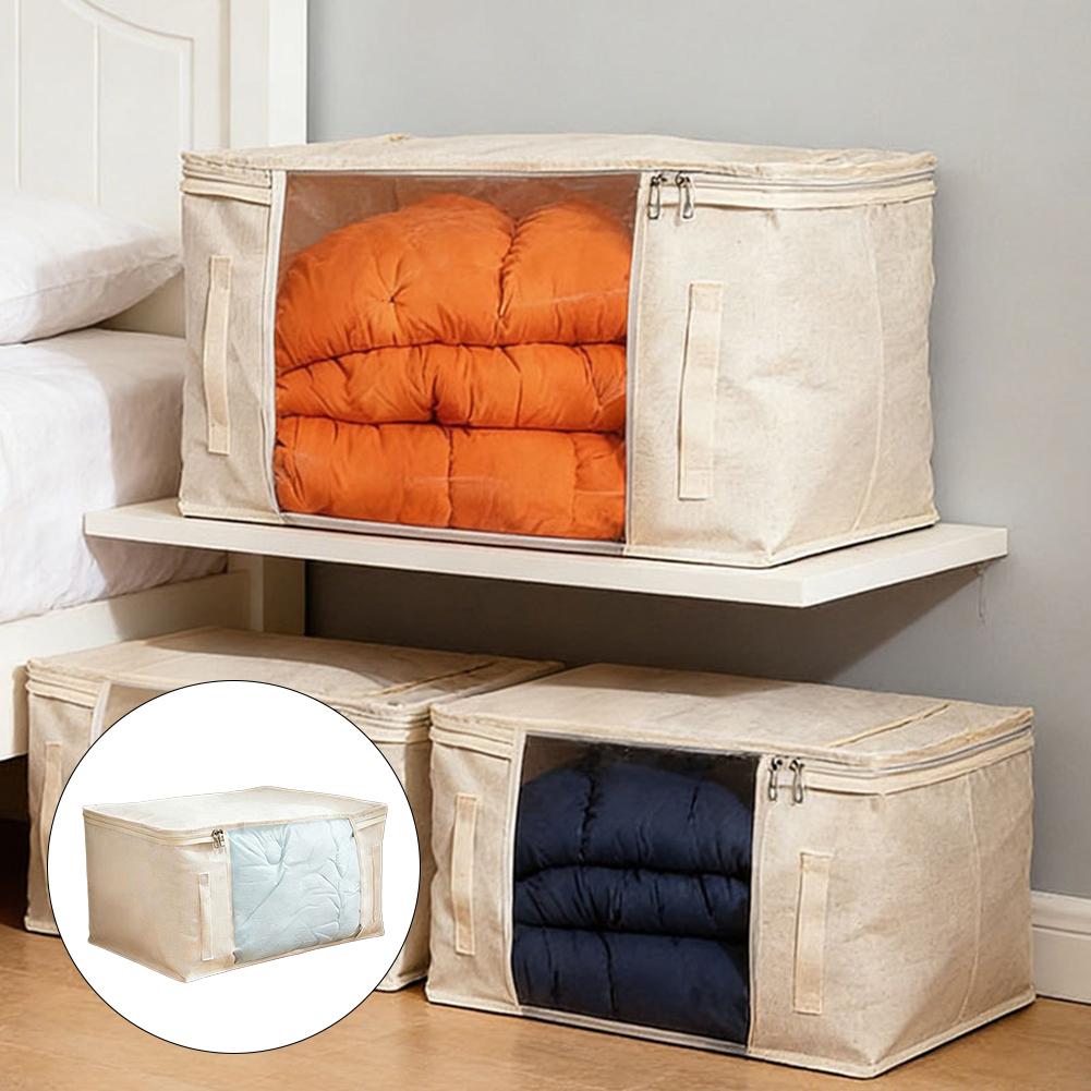 Foldable Clothing Storage Box with Transparent Viewing Window for Easy Organization and Quick Access to Bedding or Linens