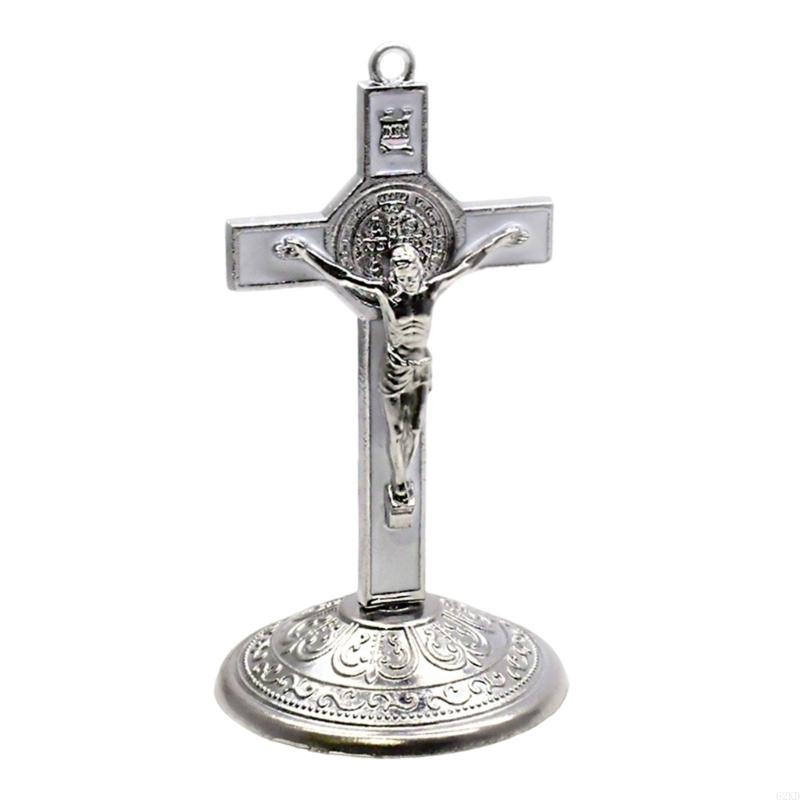 62KD Classical 9cm Crosses Figurine Alloy Standing Crucifix Figurine with Base Home Christian Decoration for Believers