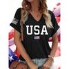 Modisches Damen V-Ausschnitt Lässiges Kurzarm T-Shirt, Retro Sportstil Lässige Sportbekleidung
