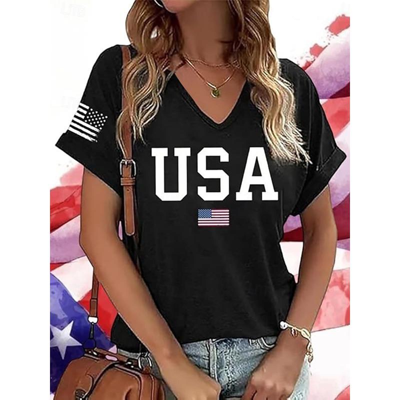 Modisches Damen V-Ausschnitt Lässiges Kurzarm T-Shirt, Retro Sportstil Lässige Sportbekleidung