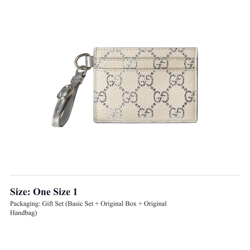 GUCCI GG Emblem Coated Textile, Leather Card Holder Regular Women's Light Beige & Silver 819121-FAFGH-8741