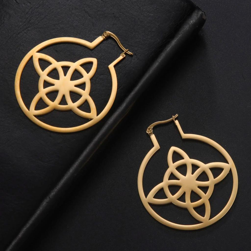 LIKGREAT Witch Knot Earring Women Earrings Stainless Steel Celtics Knot Hoop Earrings Witchcraft Protection Amulet Jewelry Gift