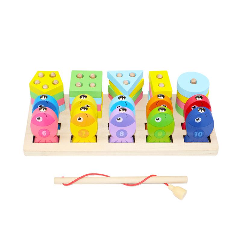 Puzzle Wooden Four Sets Of Columns Toy Early Education Wisdom Five Sets Of Columns Intellectual Geometry Cognitive Pairing Building Block