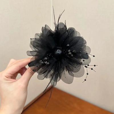 1Pc Elegante Mesh Blume Haar Clip Für Frauen Elegante Perle Quaste Shark Clip Mädchen Pferdeschwanz Clip Haar Zubehör
