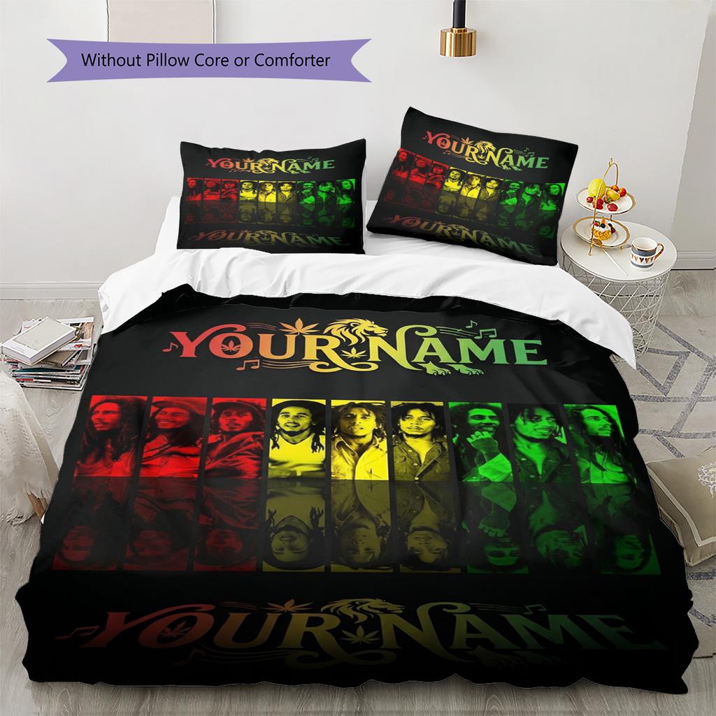Name Custom Bob Marley Pattern Bedding Set Quilt Cover Pillowcase Home Decor Gift (1 * Duvet Cover + 2 * Pillowcase, Without Core)