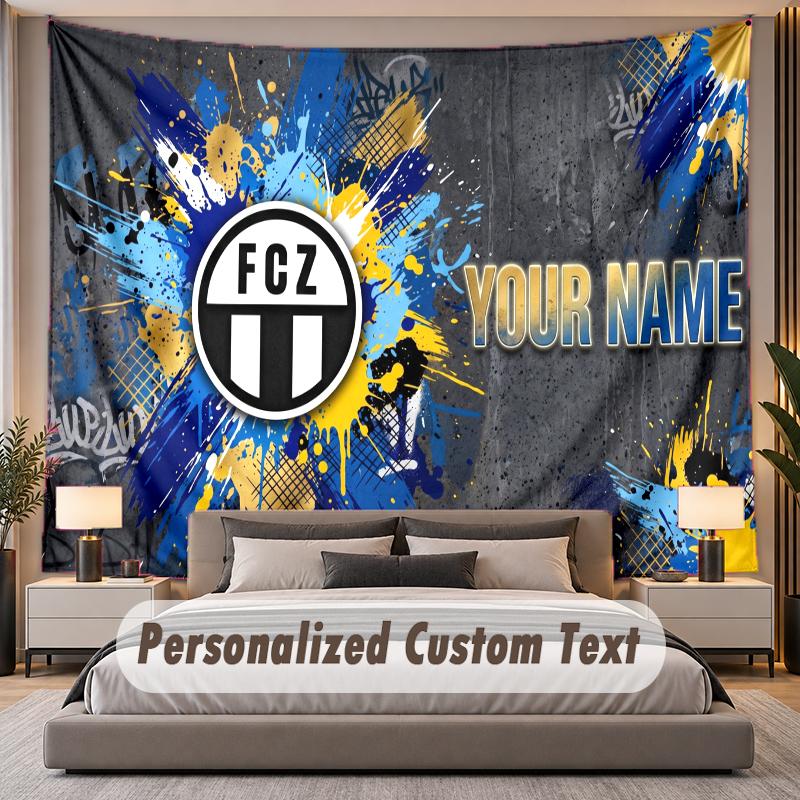 Custom Name Text Tapestry FC Zürich Personalized Polyester Wall Tapestry For Bedroom And Room