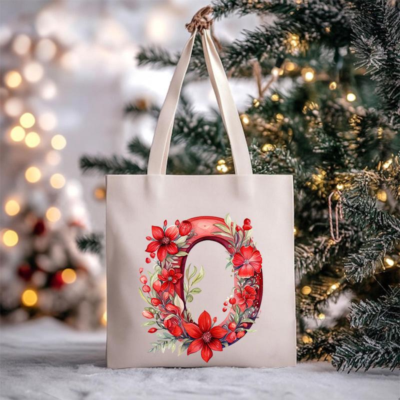 Christmas letter flower print niche trend tote bag shoulder bag
