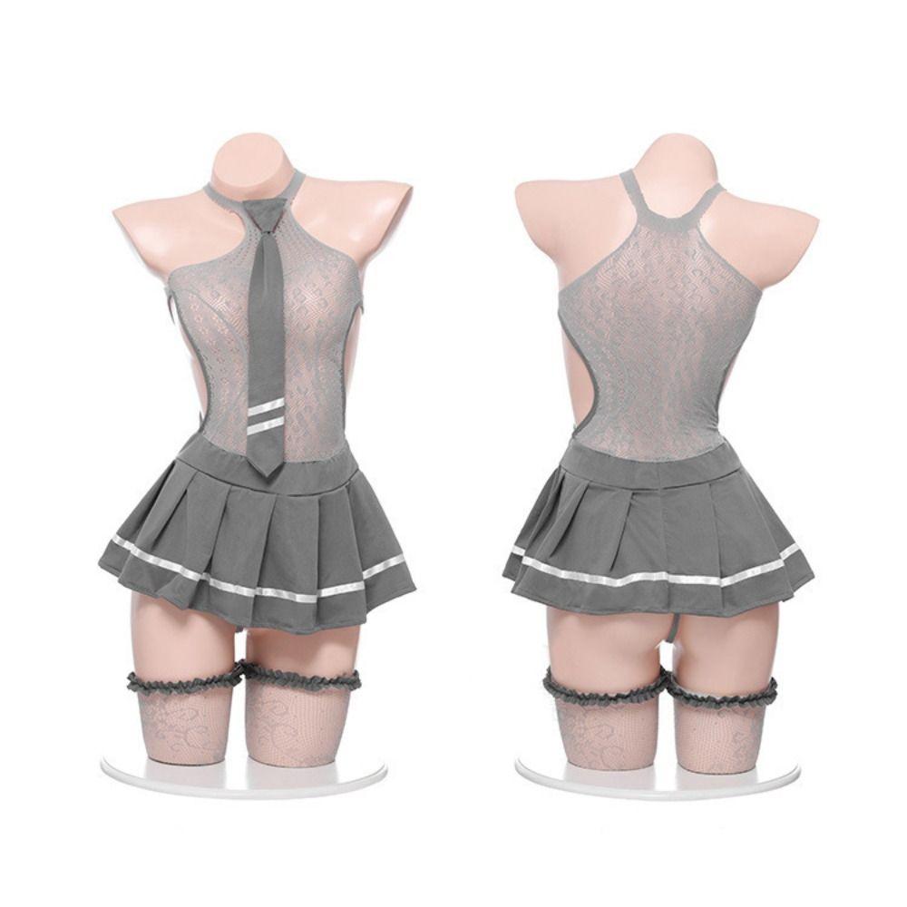 Sleeveless Mesh Hollow Nightgown Nightwear Women Lingerie Set JK Uniform Nightdress  Home