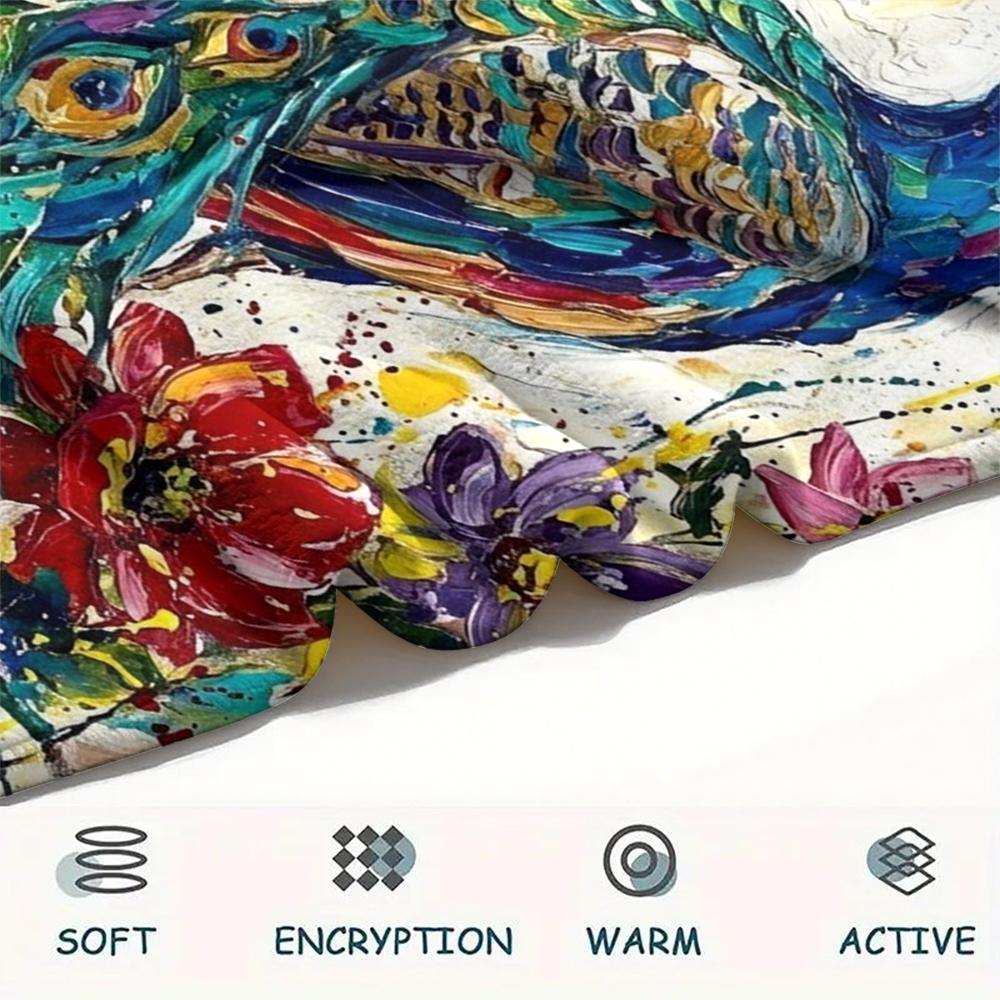 1Pc Peacock Print Flannel Blanket, High quality Comfortable for All Seasons, Home Decor, Warmth and Comfort, Perfect for Christmas Gifts W121