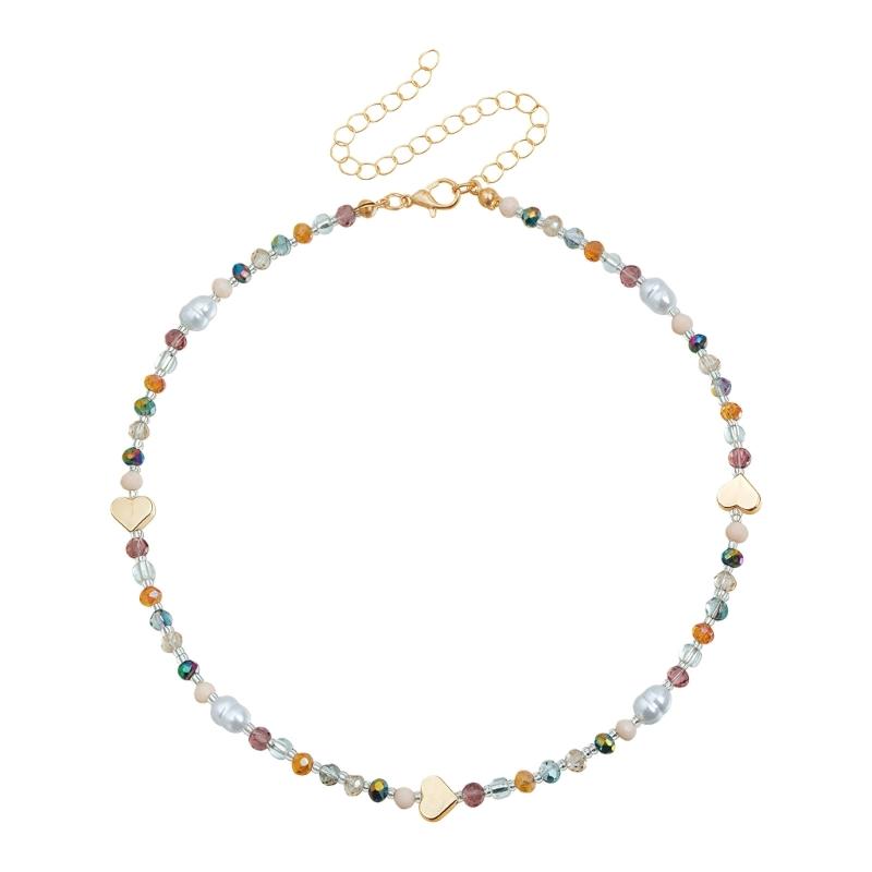 Creative Multicolor Heart Beaded Necklace Adjustable Chain For Women And Girls Casual Wear