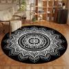 Kristallvelours Teppich 1 Stück Rutschfeste Runde Fußmatte - Schwarz-Weißes Mandala Matte mit Rutschfester Rückseite, Innen-/Außenbodenmatte für