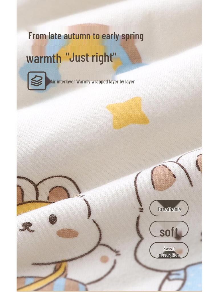 40g Baby Junge Baumwoll-Pyjama-Set mit hohem Bund – Dünne Herbst-/Winter-Warmkleidung & Bauchschützhose