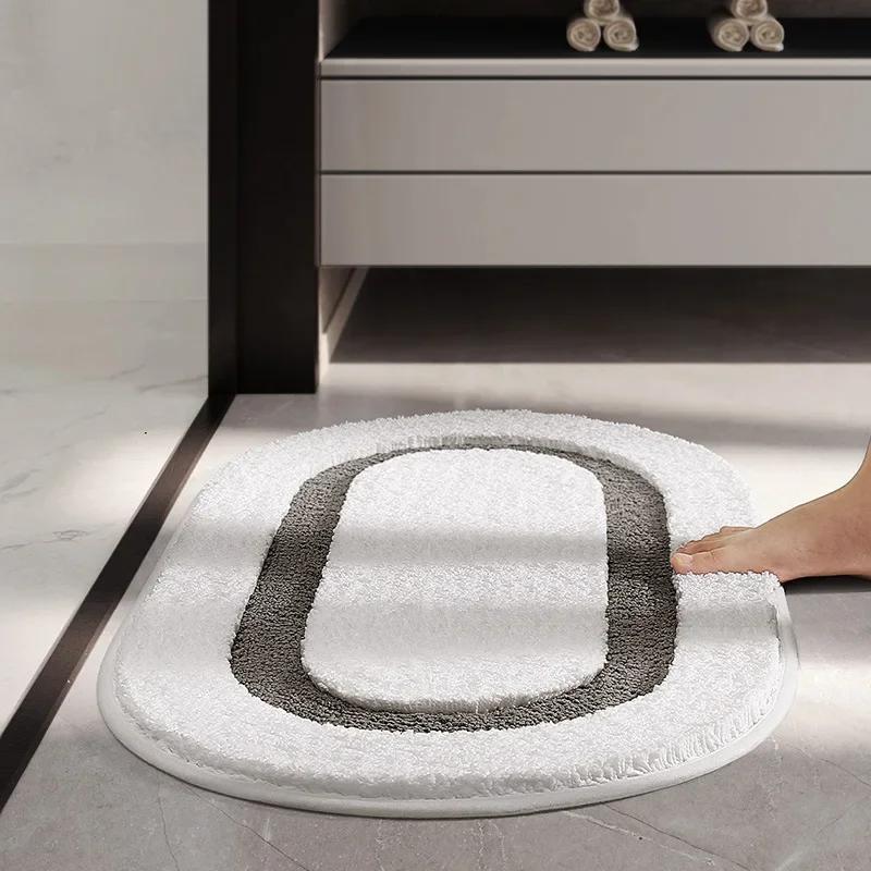 Luxusní vločkovaná koupelnová předložka - Obdélníková/Oválná protiskluzová koupelnová rohožka, Hrubý supervláknový absorpční koberec pro moderní domácí dekor