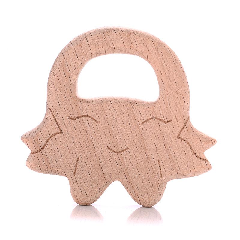 1Pcs Baby Teether Wooden Food Grade Cartoon Animals Natural Beech Wood Teething for Baby Rodent Teether Necklace Nursing Toy