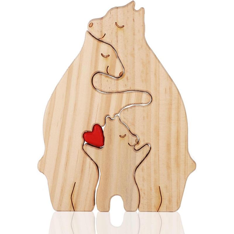 Wooden Bear Family Statue, Family Art Puzzle, Desk Ornament, Wooden Family Heart Puzzle, Home Decoration, Birthday Gift