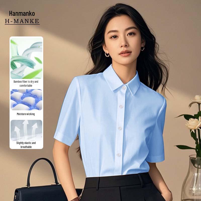 HANMANKE Women s Short Sleeve Business Casual Shirt 3XL