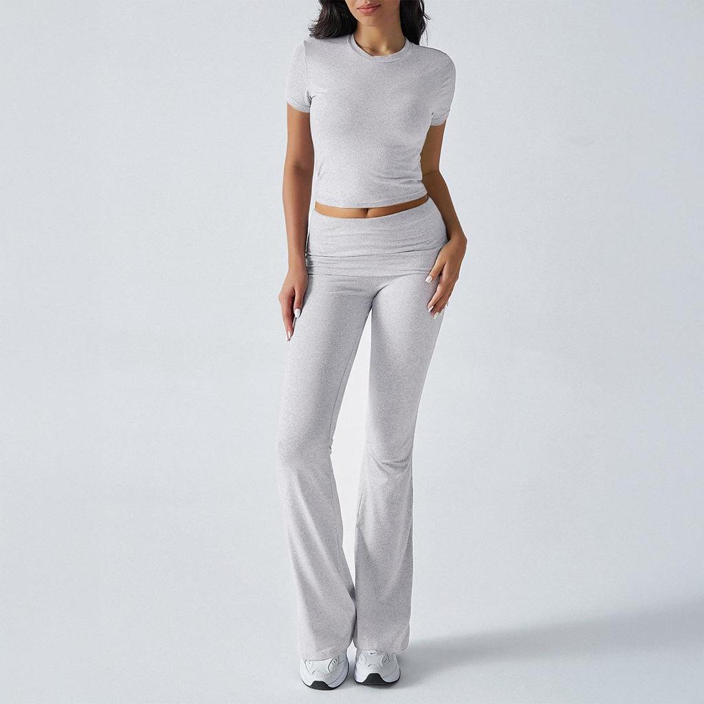 European & American Women's Slim Fit Short Sleeve Long Pants Suit - Spring/Summer 2025 Collection, Casual Solid Color.